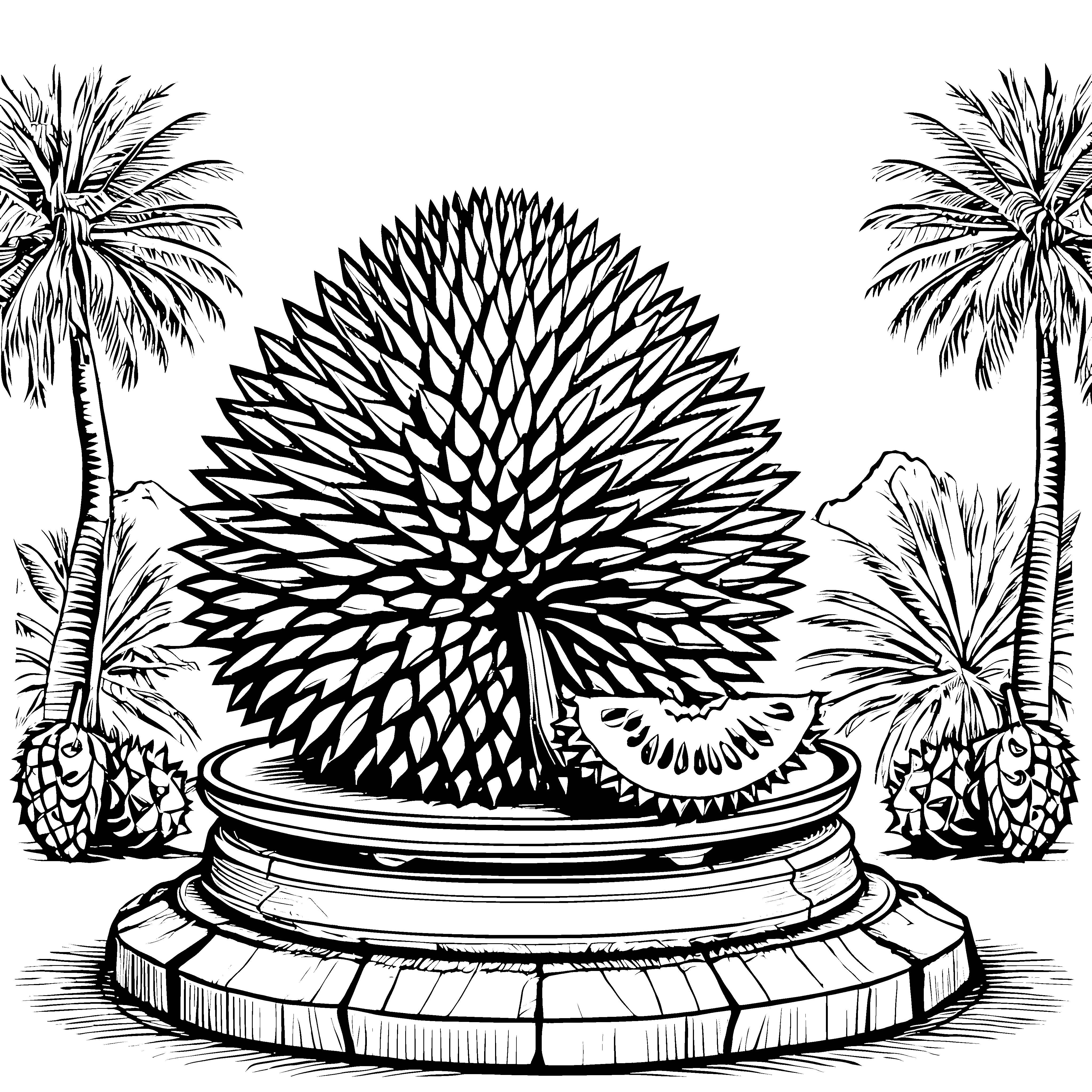 Prachtvolle Durian mit Palmen Bastelvorlage für Urlaubsreiseträume