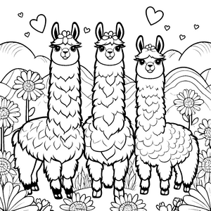 Verspielte Lamas mit Blumenkränzen Ausmalvorlage für kleine Blumenkinder