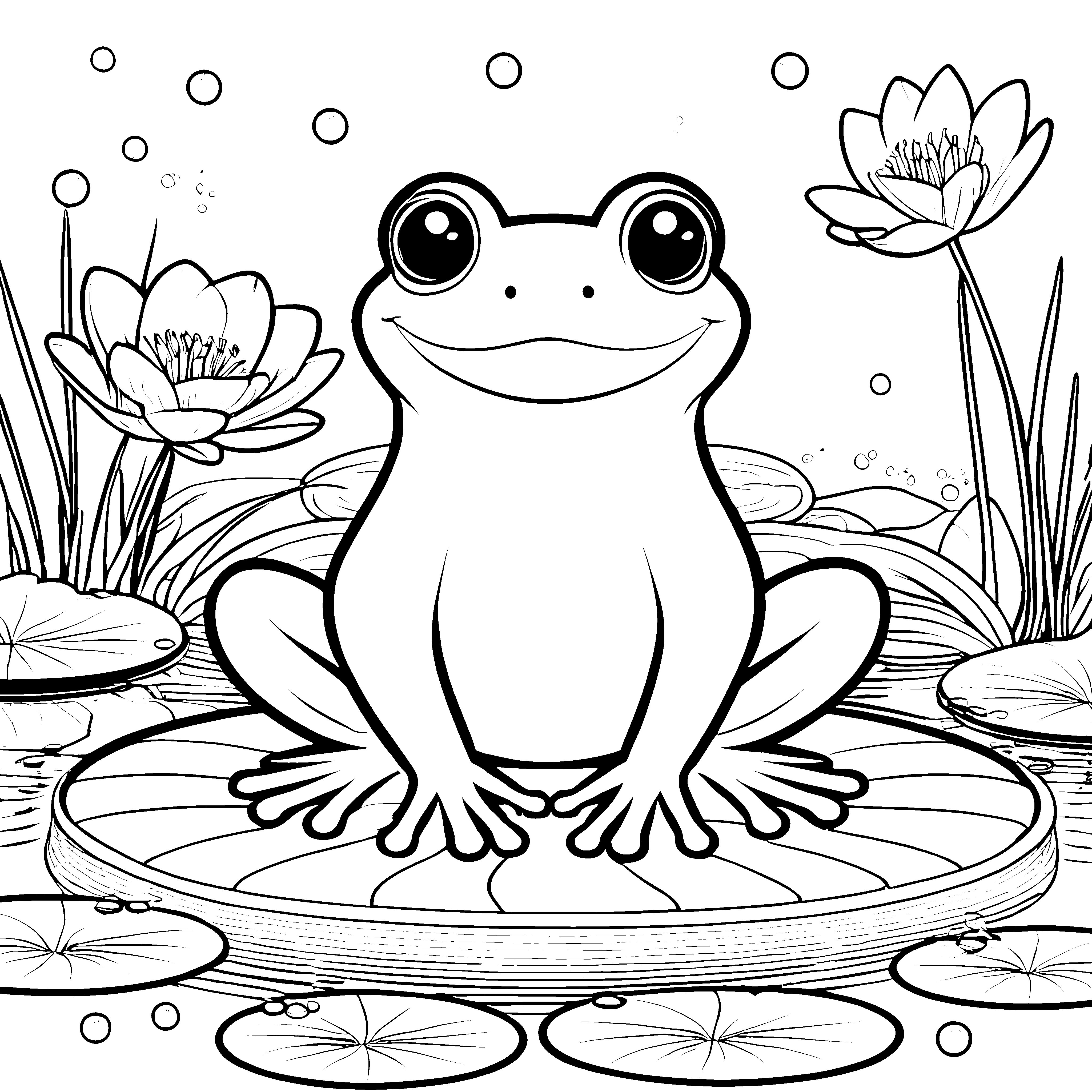 Niedlicher Frosch auf Seerosenblatt Malvorlage für Teichfreunde