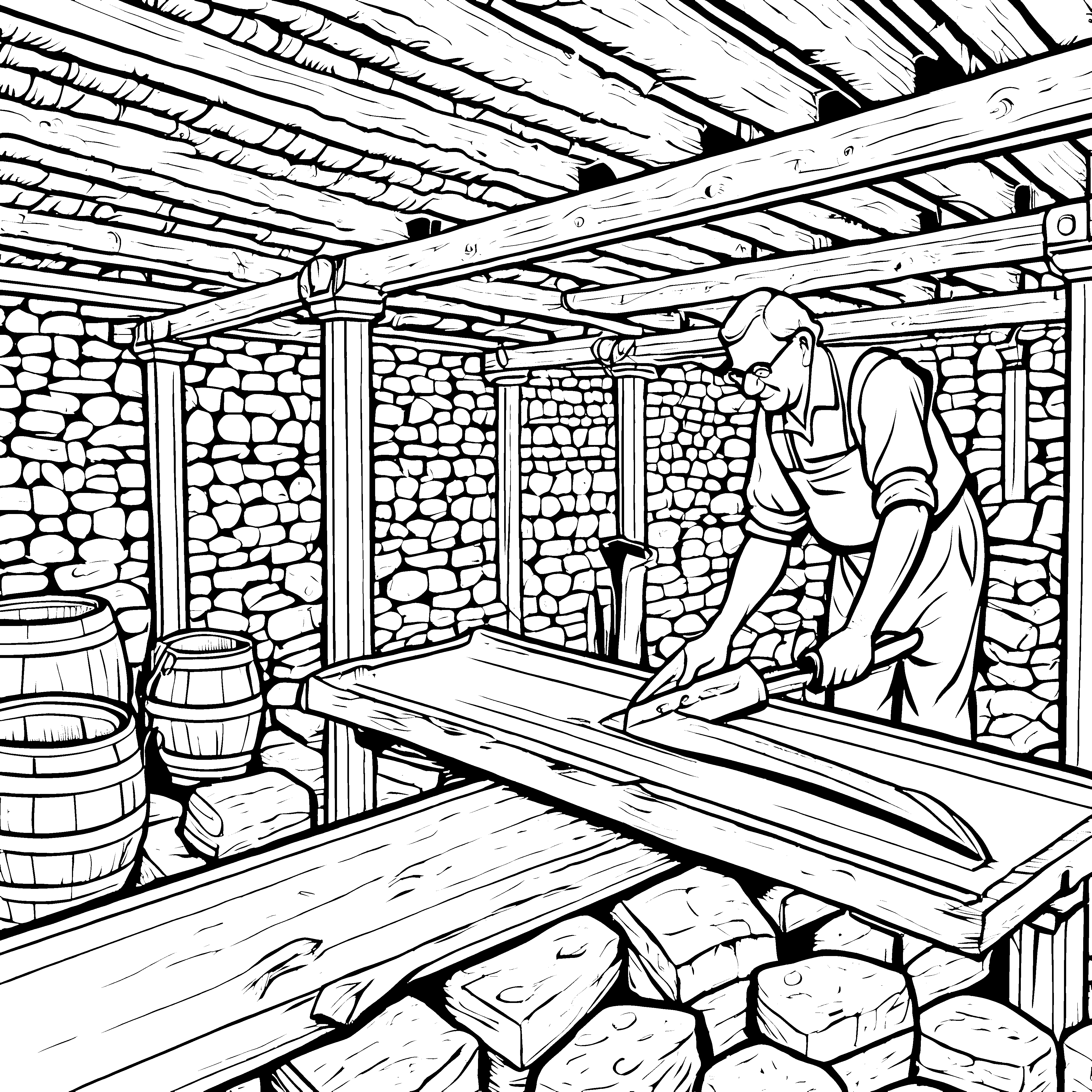 Geschickter Gerber an der Werkbank Malbild für Holzhandwerker