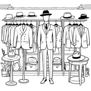 Edle Herrenhüte in der Boutique Ausmalbild für kleine Modekenner