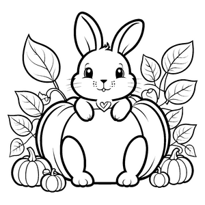 Niedlicher Kawaii Hase mit Kürbissen Bastelvorlage für Herbstfreunde