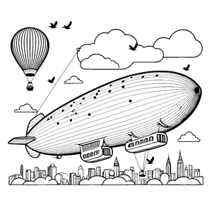 Majestätische Zeppeline über der Skyline Bastelvorlage für verträumte Wolkenjäger