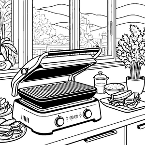 Stilvoller Kontaktgrill mit Brot und Gemüse Bastelmotiv für mutige Feinschmecker