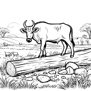 Stolzes Gnu auf Baumstamm Malvorlage für fröhliche Savannenfreunde