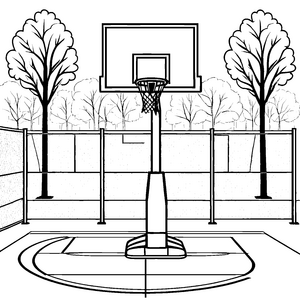 Stabiler Basketballkorb auf Spielfläche Malbild für junge Sportbegeisterte