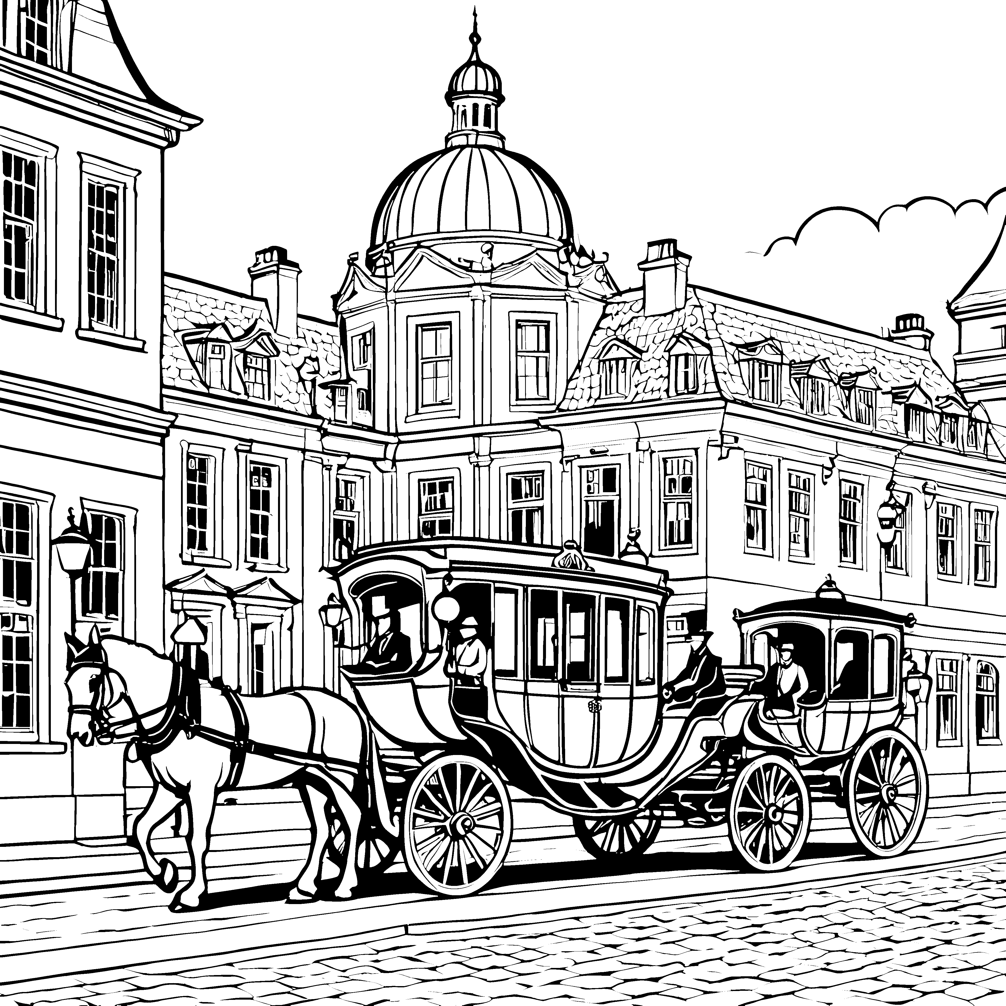 Historischer Kutscher vor prachtvoller Architektur Malbild für verträumte Reisefreunde