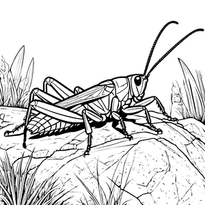 Detailreiche Grille auf Fels Malvorlage für kreative Insektenfans