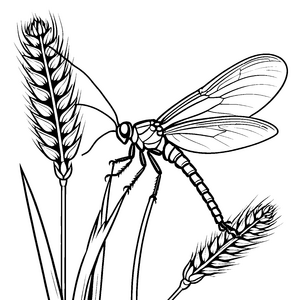Prächtige Libelle an Getreideähren Bastelvorlage für neugierige Naturbeobachter