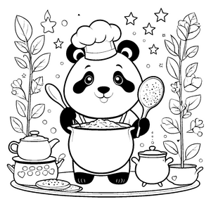 Herzlicher Panda mit Kochtopf Ausmalvorlage für fröhliche Küchenfreunde