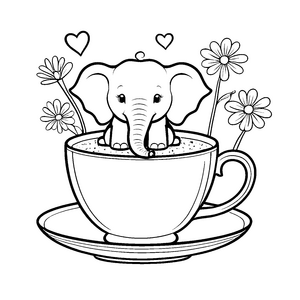 Niedlicher Elefant in Teetasse Bastelvorlage für malfreudige Teegäste