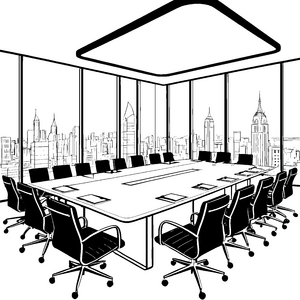 Moderner Konferenztisch mit Bürostühlen Bastelvorlage für verträumte Büroplaner