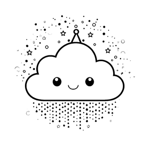 Fröhliche Kawaii-Wolke mit Partyhut Bastelmotiv für kleine Regenmacher