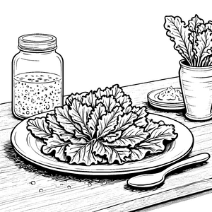 Appetitlicher Batavia-Salat auf dem Teller Ausmalvorlage für malfreudige Salatfans