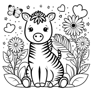 Verspieltes Kawaii-Zebra mit Schmetterling Malbild für malfreudige Blütenfans
