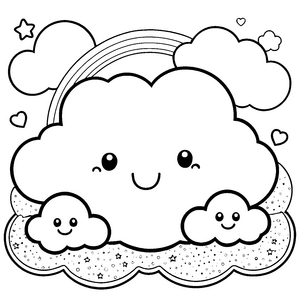 Herzliche Kawaii-Wolke mit Regenbogen Bastelmotiv für kleine Wolkenlöwen