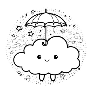 Niedliche Kawaii-Wolke mit Regenschirm Bastelvorlage für kleine Wolkenfreunde