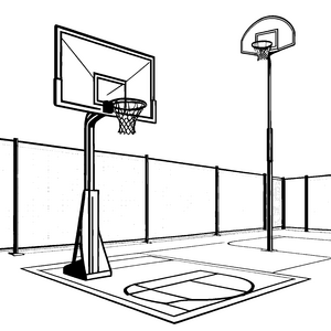 Dynamisches Basketballfeld mit Doppelkorb-Malbild für kleine Sportfreunde