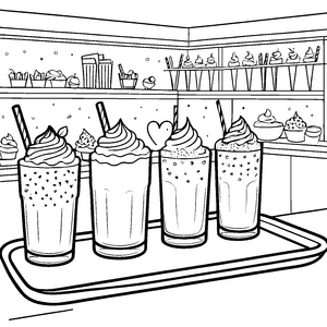 leckere Milchshakes mit Sahnehäubchen Ausmalvorlage für fröhliche Süßigkeitenliebhaber