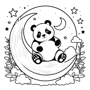 Verträumter Panda auf Mondsichel Ausmalvorlage für junge Sternenbauer