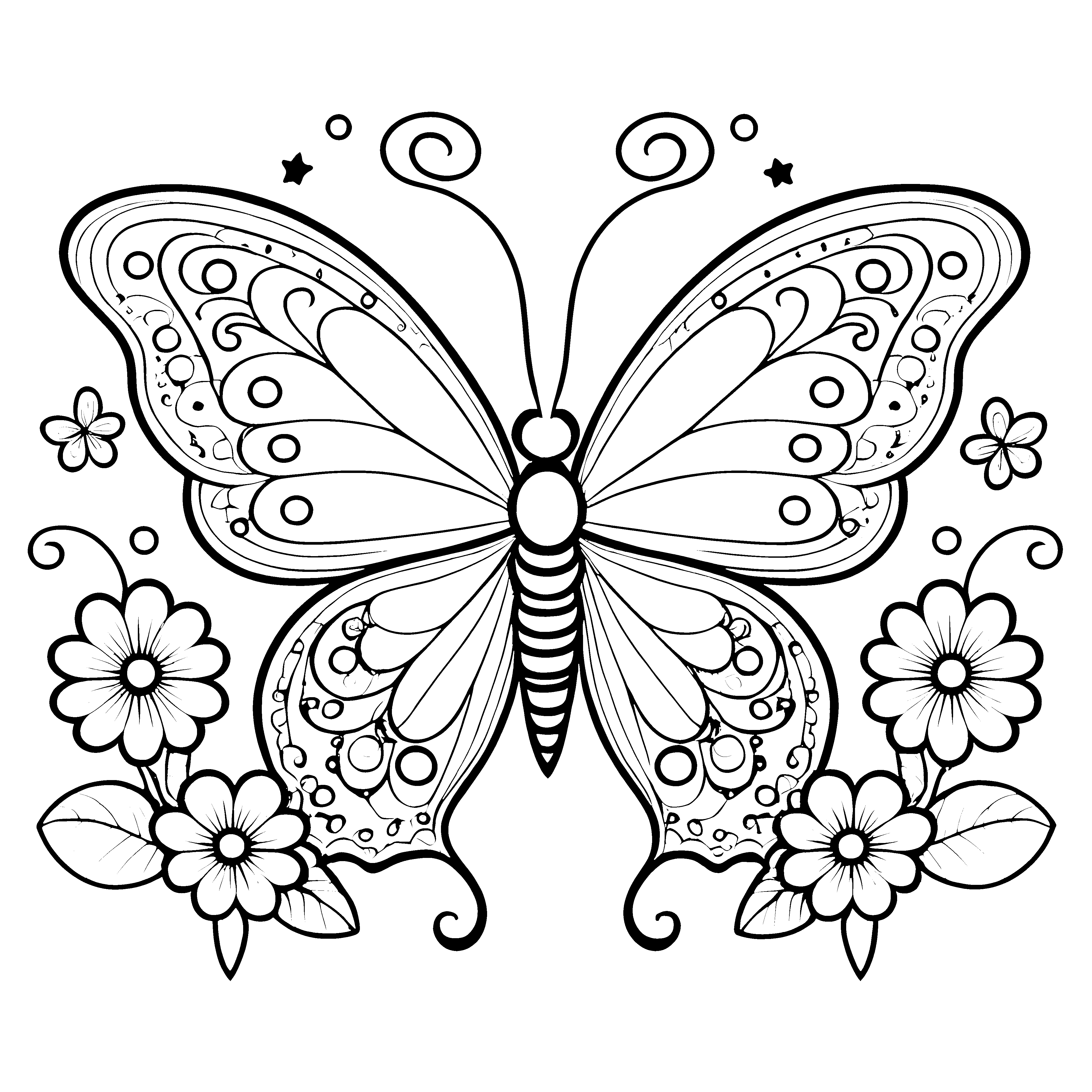 Zauberhafter Kawaii Schmetterling mit Blumen Bastelvorlage für verträumte Naturfreunde