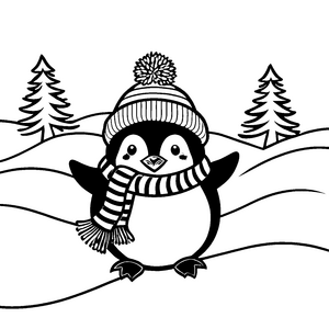 Goldiger Pinguin mit Mütze Malvorlage für Schneeflockenfans