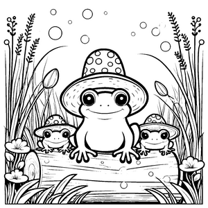 Heiterer Kawaii-Frosch mit Pilzhut Bastelvorlage für verträumte Teichbewohner