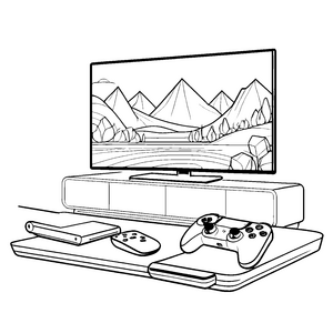 Spektakuläres Gaming-System mit Gamepads Malvorlage für kleine Abenteurer