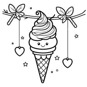 Herzliches Kawaii-Eis mit schwebenden Herzen Bastelmotiv für kleine Träumer