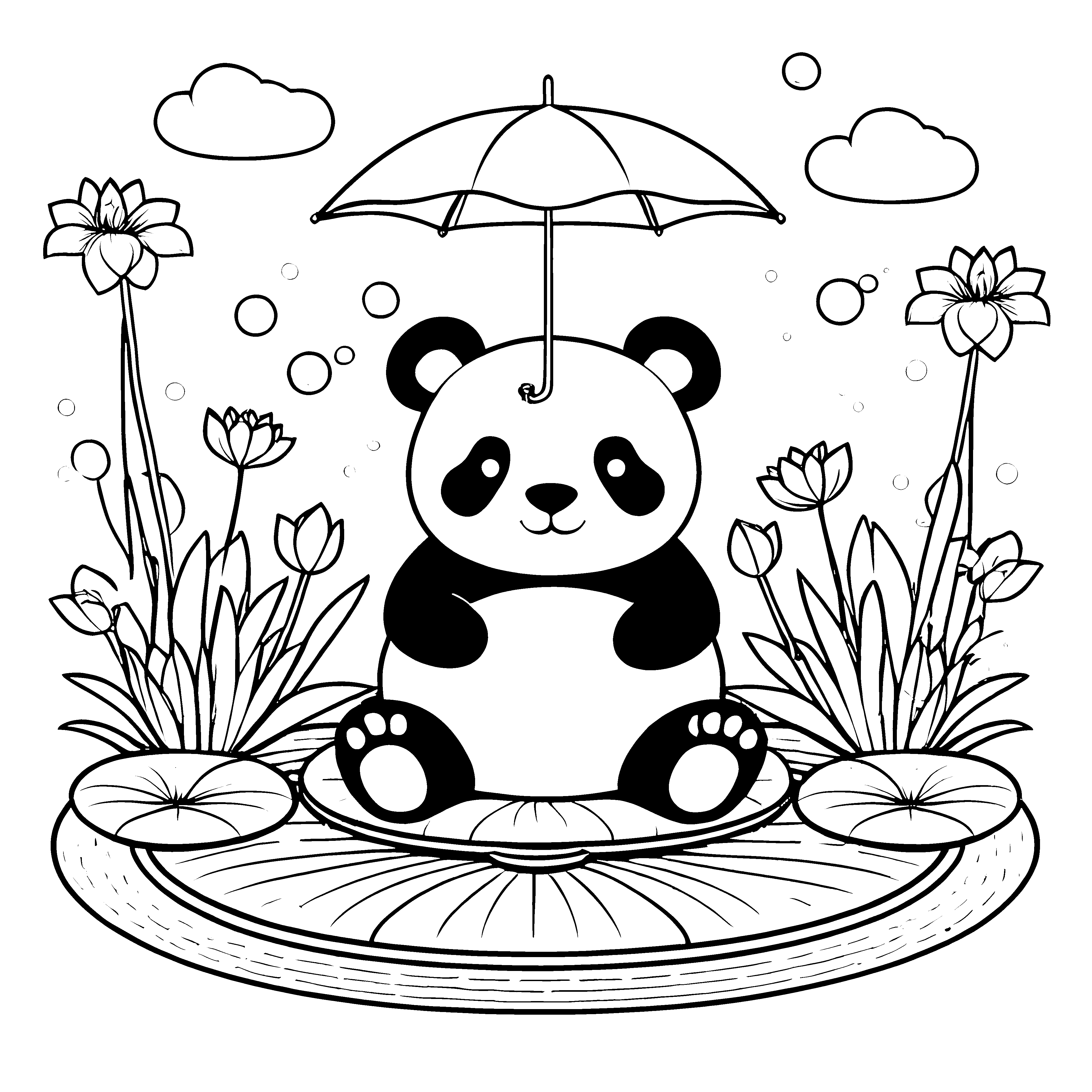 Bezauberter Panda mit Regenschirm Bastelvorlage für kleine Teichbesucher