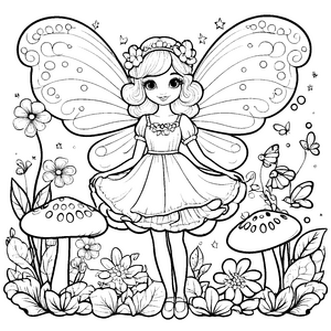 Verspielte Kawaii Fee mit Pilzen Bastelvorlage für malfreudige Waldtiere