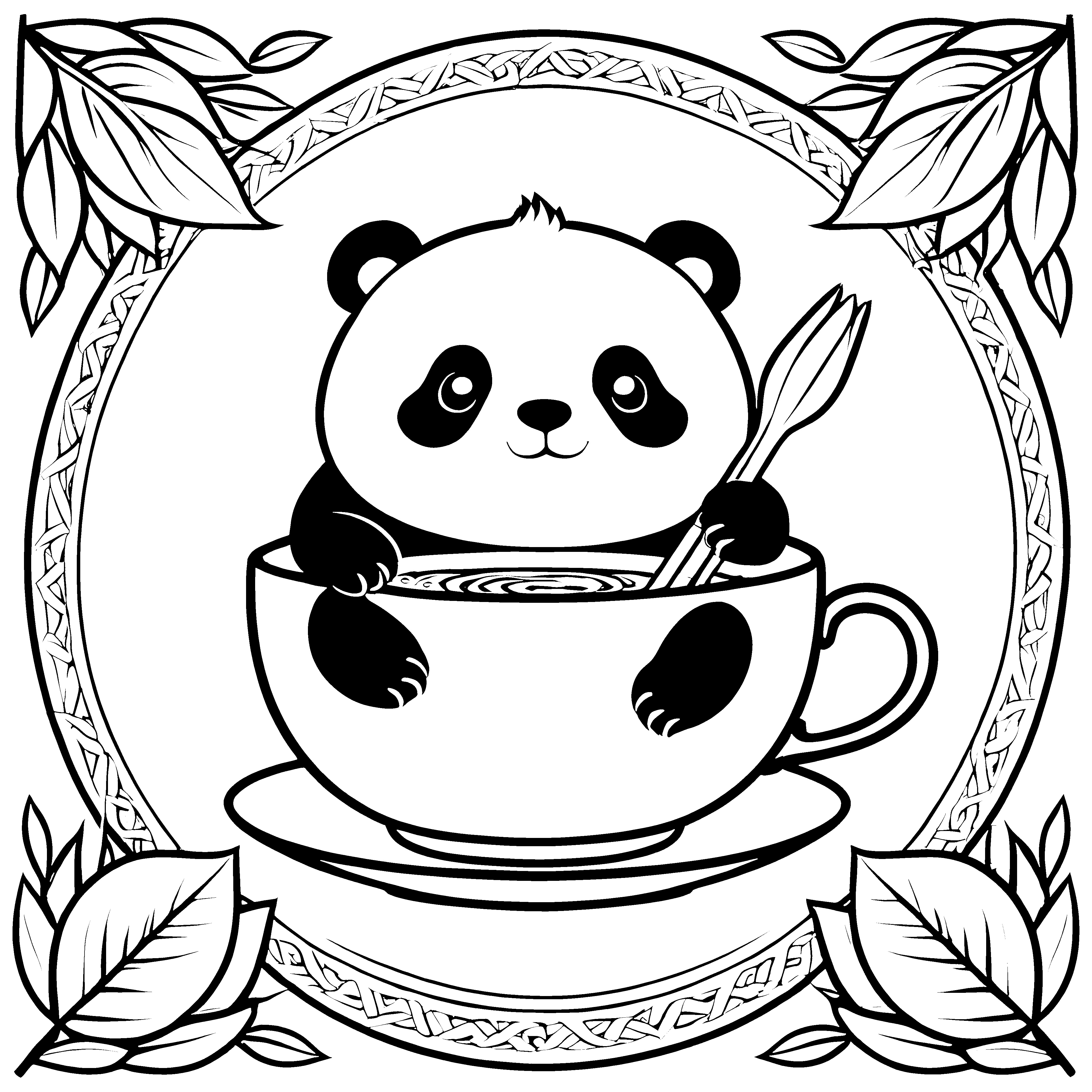 Niedlicher Panda in Teetasse Bastelvorlage für mutige Teegenießer