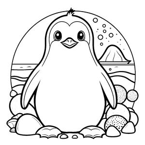 Niedlicher Kawaii-Pinguin im Schnee Bastelvorlage für malfreudige Winterfreunde
