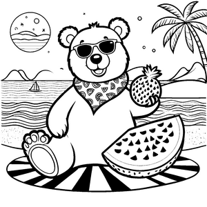 Sonniger Bär mit Ananas Bastelmotiv für fröhliche Strandkinder