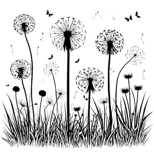 Sanfte Pusteblumen mit Schmetterlingen Bastelvorlage für malfreudige Wiesenkinder