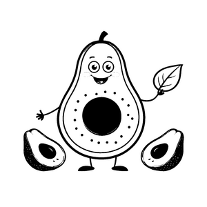 Fröhliche Avocado mit Blatt Malvorlage für Obstfreunde