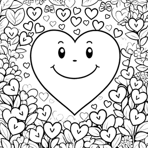 Fröhliches Kawaii-Herz mit Blumen Malbild für kreative Blütenfreunde