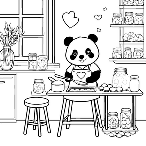 Niedlicher Panda beim Keksbacken Malvorlage für kleine Backbegeisterte
