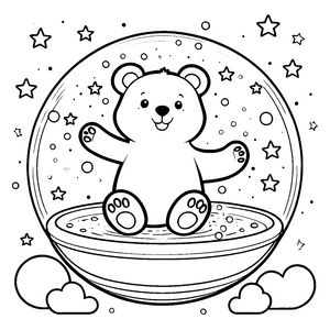 Verspielter Kawaii Bär in Glaskugel Bastelmotiv für fröhliche Sternenträger