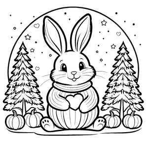 Herzliches Kaninchen mit Schal Ausmalbild für neugierige Winterfreunde