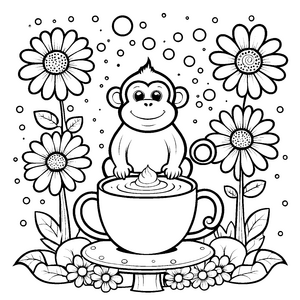 Bezaubernder Affe in Teetasse Bastelmotiv für junge Blumenfreunde