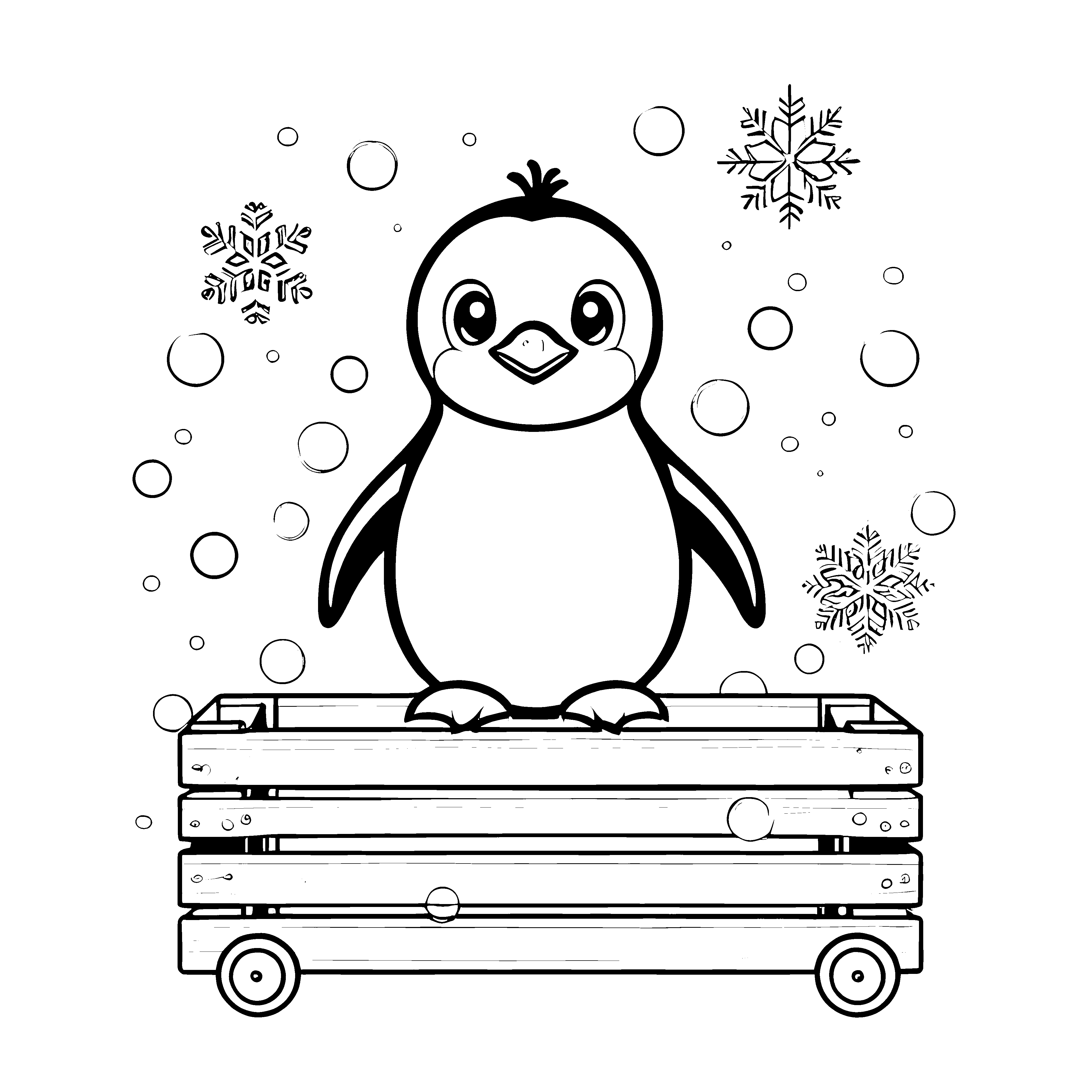 Verspielter Kawaii-Pinguin auf Palette Bastelmotiv für verträumte Eisbegeisterte