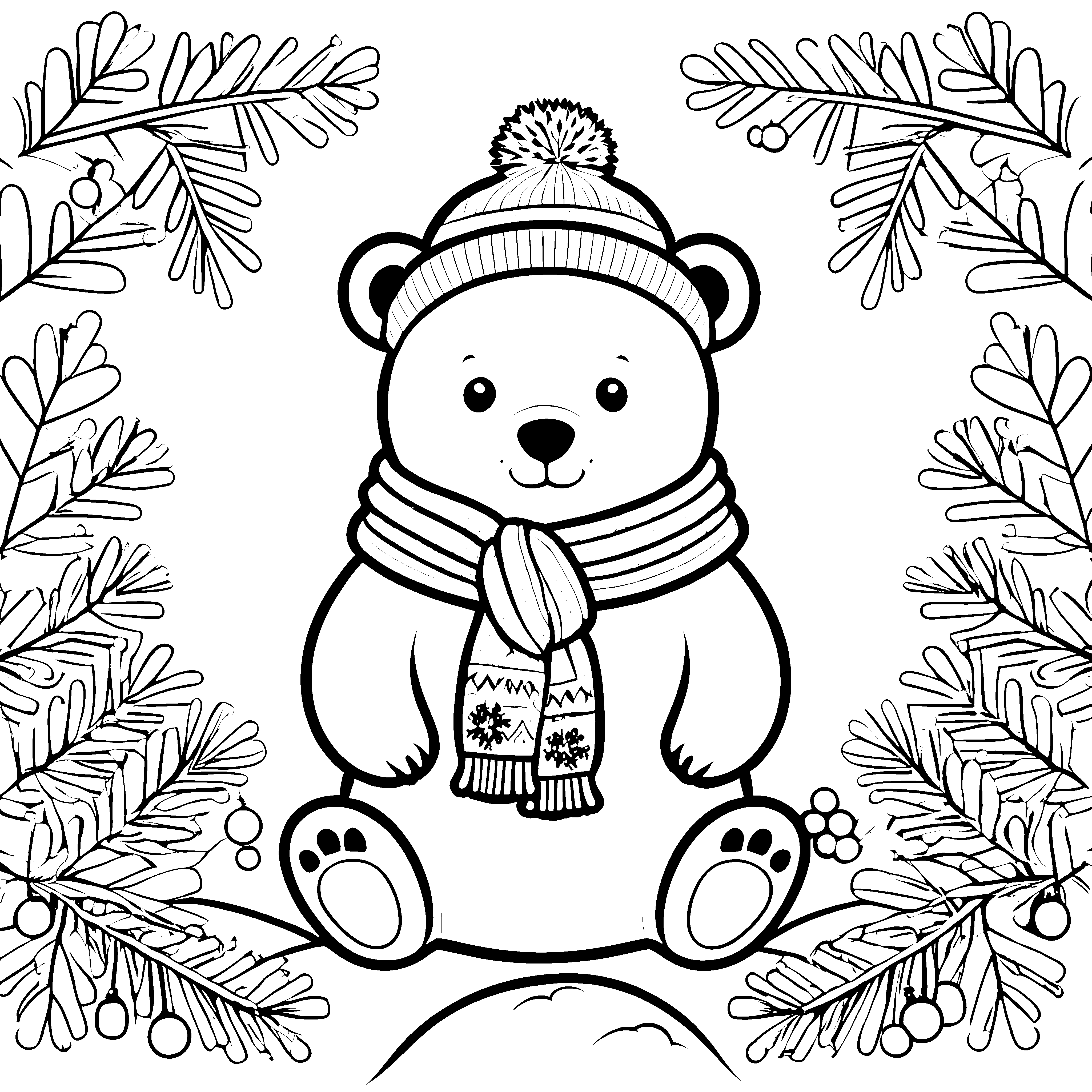Kuscheliger Bär mit Strickschal Ausmalbild für Winterträumer