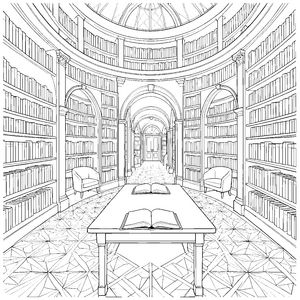 Großzügige Bibliothek mit Kuppel Malvorlage für malfreudige Wissensdurstige