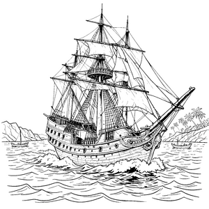 Spektakuläres Piratenschiff mit Segeln Bastelvorlage für kleine Inselforscher