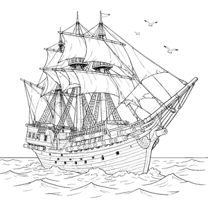 Wuchtiges Piratenschiff auf Wellen Bastelmotiv für verträumte Wellenreiter