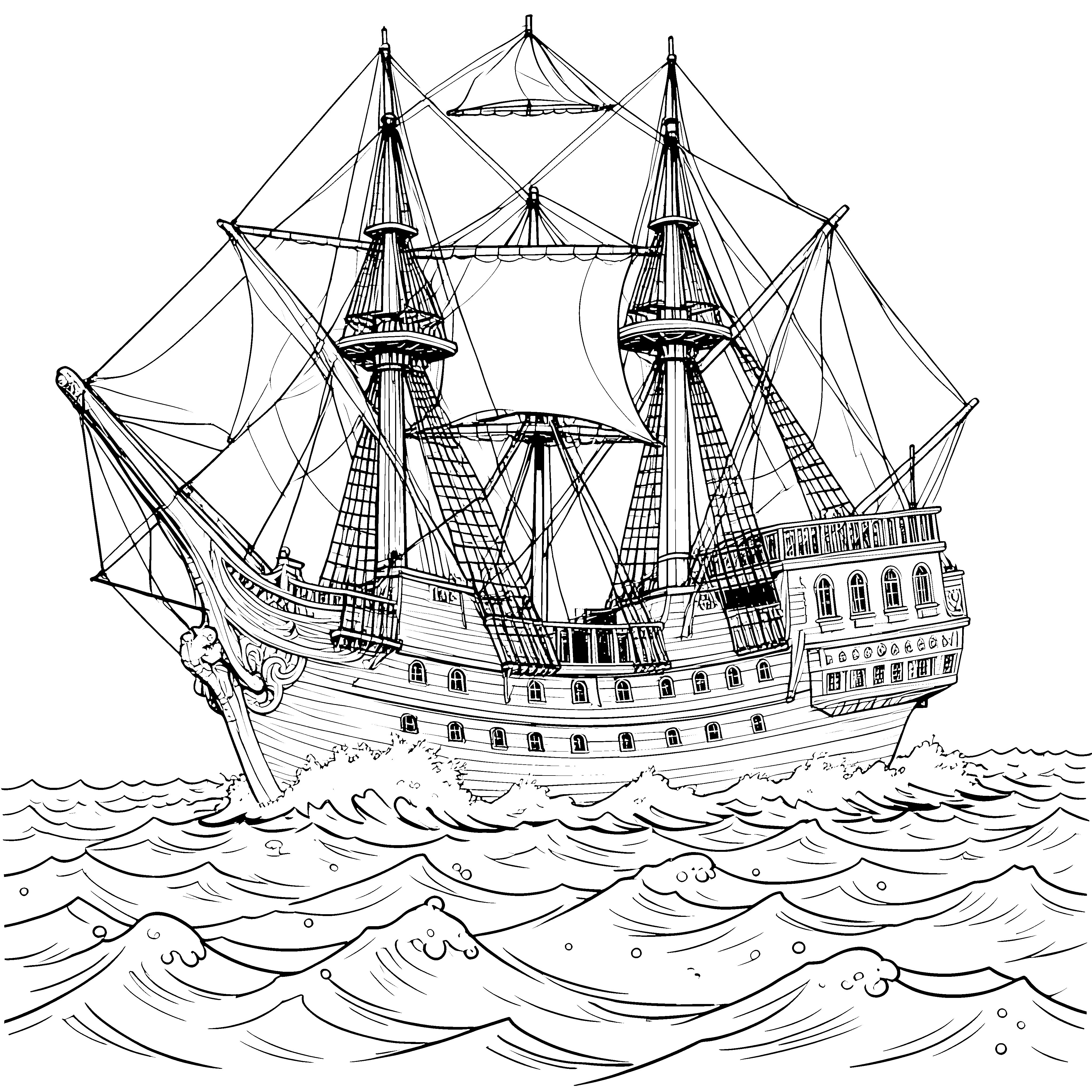 Gewaltiges Piratenschiff mit Masten Bastelvorlage für mutige Meereskapitäne