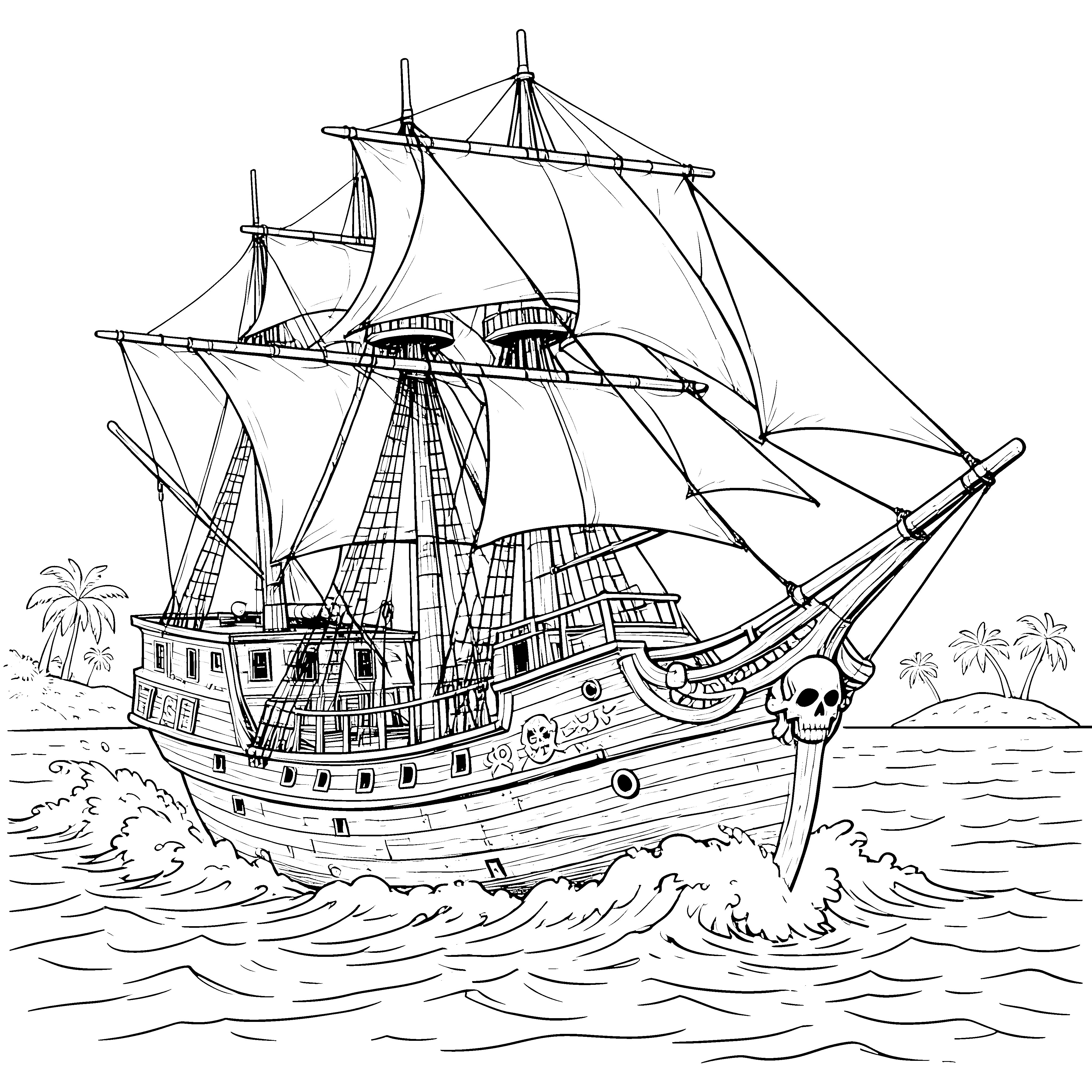 Wuchtiges Piratenschiff mit Totenkopf Bastelvorlage für neugierige Wellenreiter