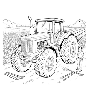 Riesiger Traktor mit Mistgabel Ausmalbild für mutige Bauernhofhelfer