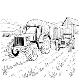 Kraftvoller Traktor mit Heuballen Ausmalbild für verträumte Hofkinder